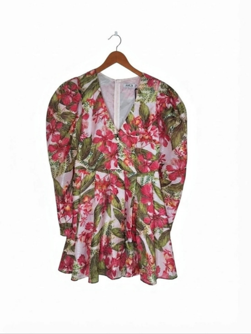 AMUR Cleo Dress Pink Green Floral Mini Dress Size 8